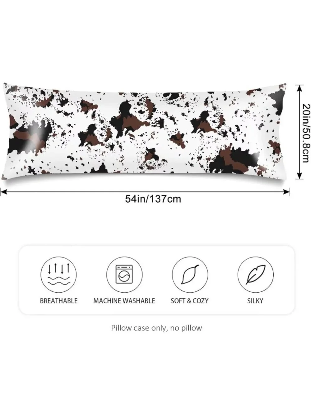 Soft Silk Satin Body Pillow Cover - Cow Print Envelope Closure, 20